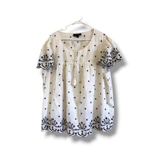 Lane Bryant Gauzy Embroidered Boho Peasant Top Tunic White Size 24 New With Tags